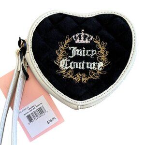 NWT Juicy Couture Royal Couture Heart Shaped Wristlet Black and Beige New